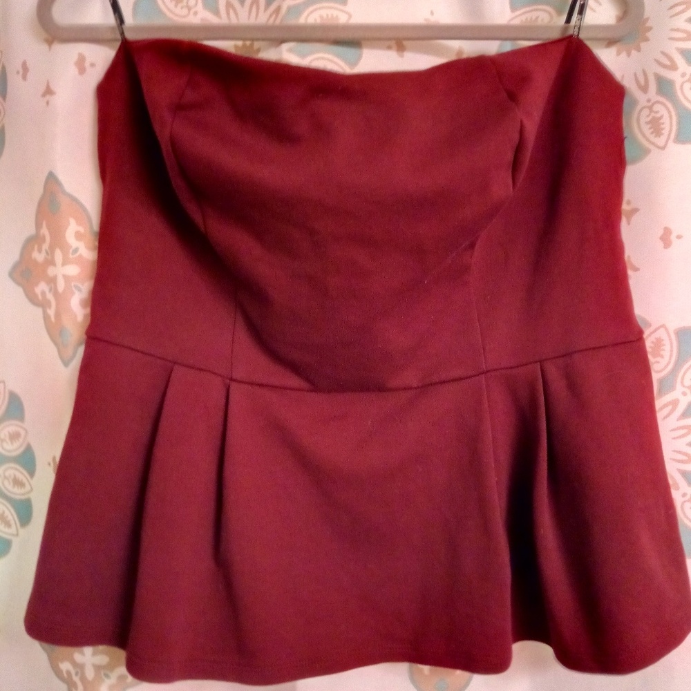 Strapless burgundy top
